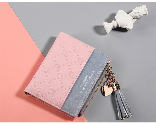 KOREAN VERSION OF THE NEW WOMEN'S SHORT WALLET SPLICING COLOR SHORT WALLET FRINGE ZIPPER MULTI CARD COIN WALLET IN STOCK