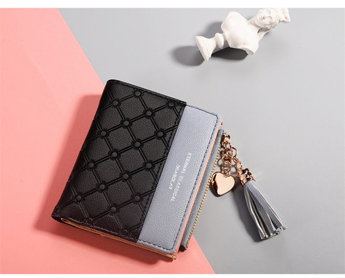 KOREAN VERSION OF THE NEW WOMEN'S SHORT WALLET SPLICING COLOR SHORT WALLET FRINGE ZIPPER MULTI CARD COIN WALLET IN STOCK