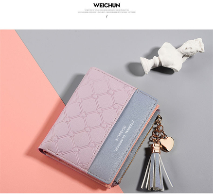 KOREAN VERSION OF THE NEW WOMEN'S SHORT WALLET SPLICING COLOR SHORT WALLET FRINGE ZIPPER MULTI CARD COIN WALLET IN STOCK