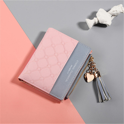 KOREAN VERSION OF THE NEW WOMEN'S SHORT WALLET SPLICING COLOR SHORT WALLET FRINGE ZIPPER MULTI CARD COIN WALLET IN STOCK