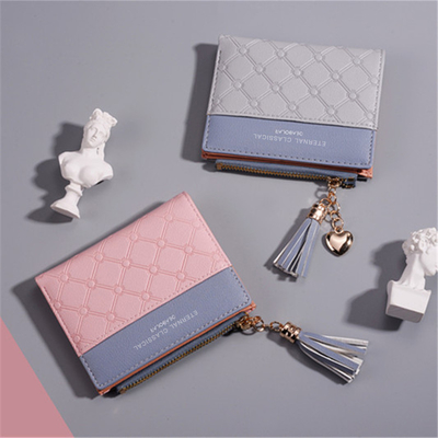 KOREAN VERSION OF THE NEW WOMEN'S SHORT WALLET SPLICING COLOR SHORT WALLET FRINGE ZIPPER MULTI CARD COIN WALLET IN STOCK