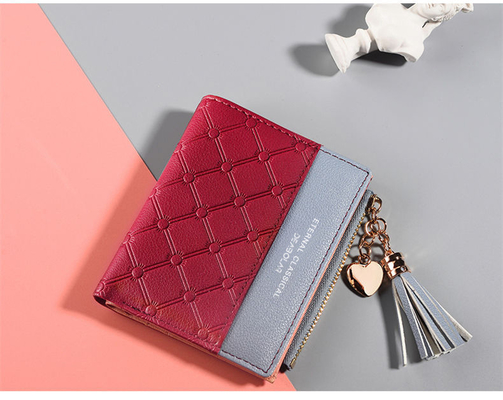 KOREAN VERSION OF THE NEW WOMEN'S SHORT WALLET SPLICING COLOR SHORT WALLET FRINGE ZIPPER MULTI CARD COIN WALLET IN STOCK