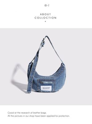 2024 CROSS-BORDER NEW UNDERARM BAG NICHE DESIGN RETRO WASH DENIM BAG SENIOR DUMPLING BAG