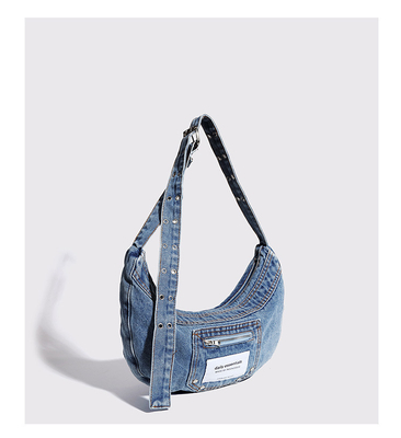 2024 CROSS-BORDER NEW UNDERARM BAG NICHE DESIGN RETRO WASH DENIM BAG SENIOR DUMPLING BAG