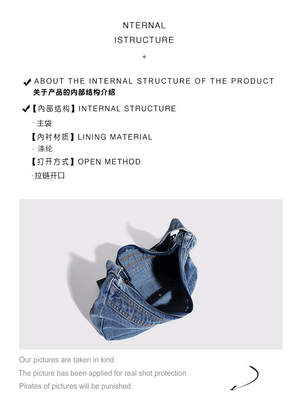 2024 CROSS-BORDER NEW UNDERARM BAG NICHE DESIGN RETRO WASH DENIM BAG SENIOR DUMPLING BAG