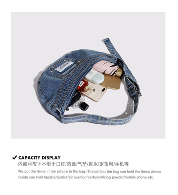 2024 CROSS-BORDER NEW UNDERARM BAG NICHE DESIGN RETRO WASH DENIM BAG SENIOR DUMPLING BAG