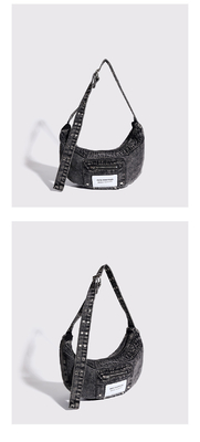 2024 CROSS-BORDER NEW UNDERARM BAG NICHE DESIGN RETRO WASH DENIM BAG SENIOR DUMPLING BAG