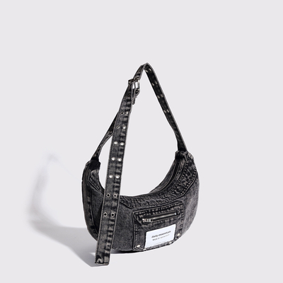2024 CROSS-BORDER NEW UNDERARM BAG NICHE DESIGN RETRO WASH DENIM BAG SENIOR DUMPLING BAG