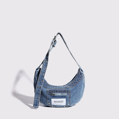 2024 CROSS-BORDER NEW UNDERARM BAG NICHE DESIGN RETRO WASH DENIM BAG SENIOR DUMPLING BAG