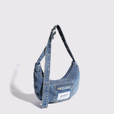 2024 CROSS-BORDER NEW UNDERARM BAG NICHE DESIGN RETRO WASH DENIM BAG SENIOR DUMPLING BAG