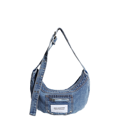2024 CROSS-BORDER NEW UNDERARM BAG NICHE DESIGN RETRO WASH DENIM BAG SENIOR DUMPLING BAG