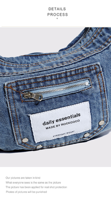 2024 CROSS-BORDER NEW UNDERARM BAG NICHE DESIGN RETRO WASH DENIM BAG SENIOR DUMPLING BAG
