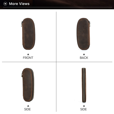 CROSS-BORDER RETRO CRAZY HORSE LEATHER PEN BAG HANDMADE 2 OVAL ZIPPER PORTABLE PEN CASES