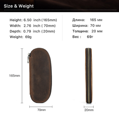CROSS-BORDER RETRO CRAZY HORSE LEATHER PEN BAG HANDMADE 2 OVAL ZIPPER PORTABLE PEN CASES