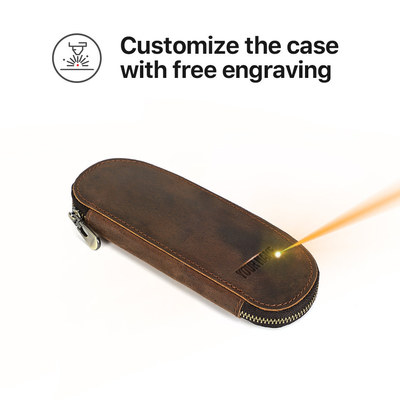 CROSS-BORDER RETRO CRAZY HORSE LEATHER PEN BAG HANDMADE 2 OVAL ZIPPER PORTABLE PEN CASES