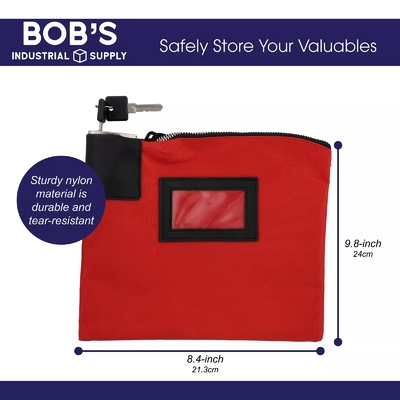 WATERPROOF CASH BAG WITH LOCK AND 2 KEYS, NYLON FILE BAG, ZIPPERED BANK DEPOSIT BAG,