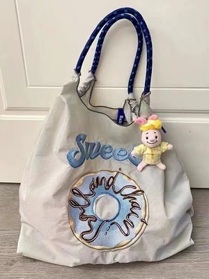 EMBROIDERED REUSABLE BAG SHOPPING BAG NYLON HAND BILL SHOULDER CROSSBODY BAG FOR WOMEN
