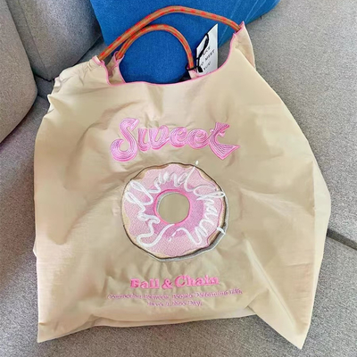 EMBROIDERED REUSABLE BAG SHOPPING BAG NYLON HAND BILL SHOULDER CROSSBODY BAG FOR WOMEN