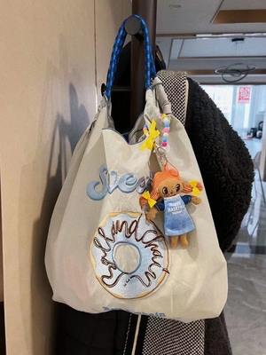 EMBROIDERED REUSABLE BAG SHOPPING BAG NYLON HAND BILL SHOULDER CROSSBODY BAG FOR WOMEN