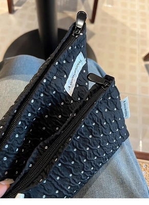 POLKA DOT BLACK MAKEUP BAG SWEET SKINCARE STORAGE BAG CARRYING PORTABLE COIN PURSE TRAVEL WASH