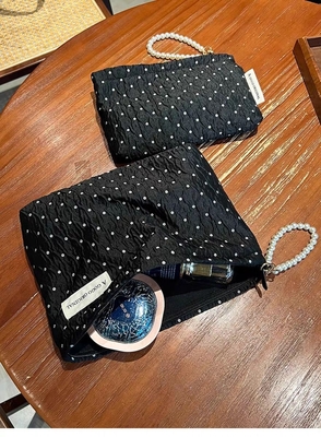 POLKA DOT BLACK MAKEUP BAG SWEET SKINCARE STORAGE BAG CARRYING PORTABLE COIN PURSE TRAVEL WASH