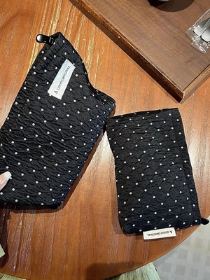POLKA DOT BLACK MAKEUP BAG SWEET SKINCARE STORAGE BAG CARRYING PORTABLE COIN PURSE TRAVEL WASH