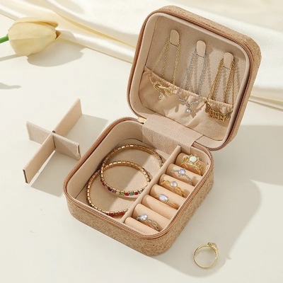 ORIGINAL PREMIUM CORK JEWELRY BOX PORTABLE TRAVEL EARRINGS RING NECKLACE STORAGE BOX