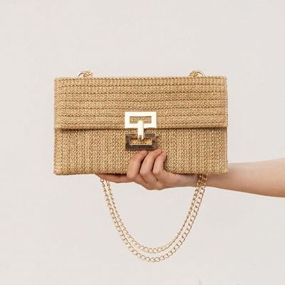 NEW HOLIDAY WIND MULTI-LAYER CHAIN CLAMSHELL LOCK STRAW BAG SHOULDER BAG CROSS-BORDER WOMEN'S BAG