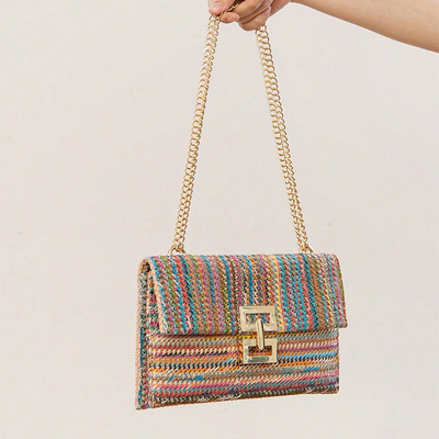 NEW HOLIDAY WIND MULTI-LAYER CHAIN CLAMSHELL LOCK STRAW BAG SHOULDER BAG CROSS-BORDER WOMEN'S BAG
