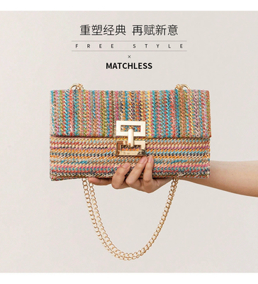 NEW HOLIDAY WIND MULTI-LAYER CHAIN CLAMSHELL LOCK STRAW BAG SHOULDER BAG CROSS-BORDER WOMEN'S BAG