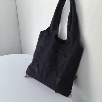 EMBROIDERY BLACK BUTTERFLY CANVAS BAG LACE FAIRY LEISURE TRAVEL FEMALE BAG ART LARGE CAPACITY HUNDRED