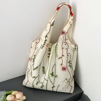 EMBROIDERY BLACK BUTTERFLY CANVAS BAG LACE FAIRY LEISURE TRAVEL FEMALE BAG ART LARGE CAPACITY HUNDRED