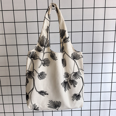 EMBROIDERY BLACK BUTTERFLY CANVAS BAG LACE FAIRY LEISURE TRAVEL FEMALE BAG ART LARGE CAPACITY HUNDRED