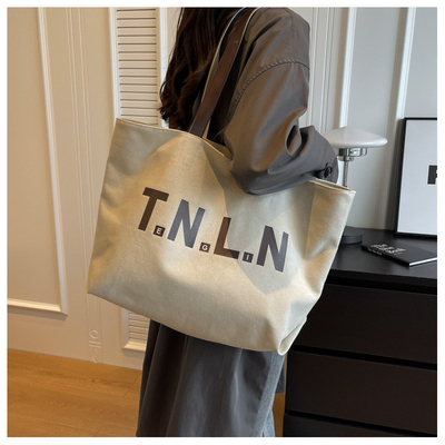 LARGE CAPACITY CANVAS HANDBAG STUDENT FASHION COMMUTER MAKEUP BAG MOMMY BAG