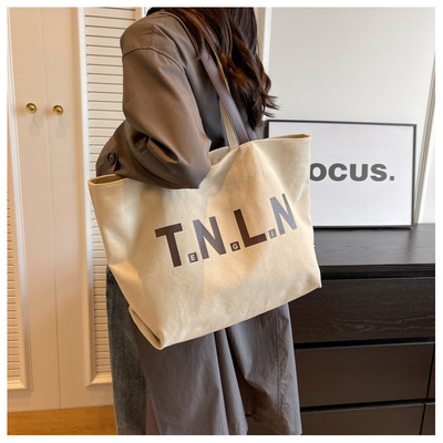 LARGE CAPACITY CANVAS HANDBAG STUDENT FASHION COMMUTER MAKEUP BAG MOMMY BAG