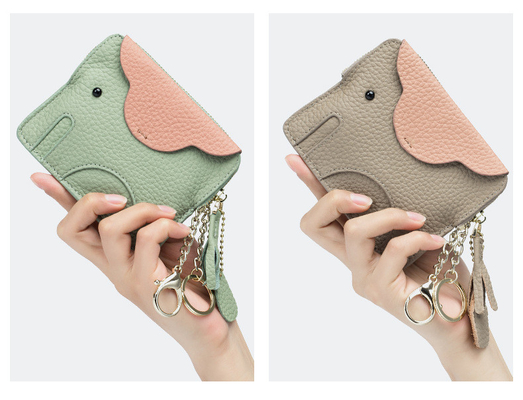 FIRST LAYER COWHIDE WOMEN'S COIN PURSE NEW ELEPHANT CREATIVE TASSEL ZIPPER BAG LEATHER KEY BAG COIN BAG