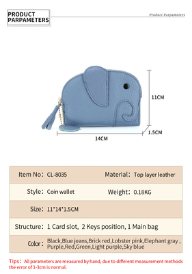FIRST LAYER COWHIDE WOMEN'S COIN PURSE NEW ELEPHANT CREATIVE TASSEL ZIPPER BAG LEATHER KEY BAG COIN BAG