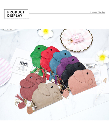 FIRST LAYER COWHIDE WOMEN'S COIN PURSE NEW ELEPHANT CREATIVE TASSEL ZIPPER BAG LEATHER KEY BAG COIN BAG