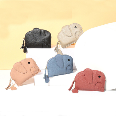 FIRST LAYER COWHIDE WOMEN'S COIN PURSE NEW ELEPHANT CREATIVE TASSEL ZIPPER BAG LEATHER KEY BAG COIN BAG