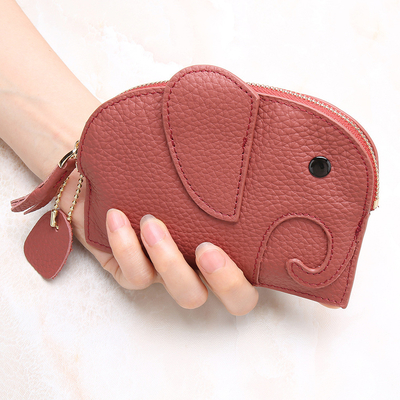 FIRST LAYER COWHIDE WOMEN'S COIN PURSE NEW ELEPHANT CREATIVE TASSEL ZIPPER BAG LEATHER KEY BAG COIN BAG