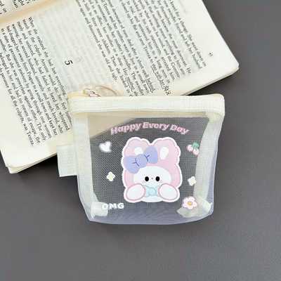 CARTOON NET COIN PURSE CUTE CHANGE STORAGE BAG TRANSPARENT PORTABLE CARD POCKET RED ENVELOPE MINI STORAGE BAG