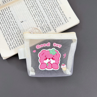 CARTOON NET COIN PURSE CUTE CHANGE STORAGE BAG TRANSPARENT PORTABLE CARD POCKET RED ENVELOPE MINI STORAGE BAG