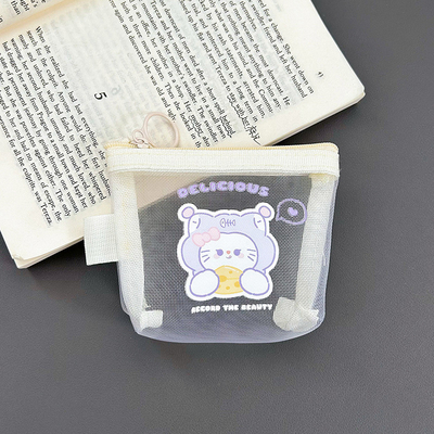 CARTOON NET COIN PURSE CUTE CHANGE STORAGE BAG TRANSPARENT PORTABLE CARD POCKET RED ENVELOPE MINI STORAGE BAG