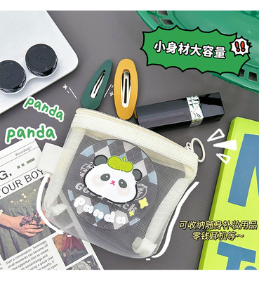 CARTOON NET COIN PURSE CUTE CHANGE STORAGE BAG TRANSPARENT PORTABLE CARD POCKET RED ENVELOPE MINI STORAGE BAG
