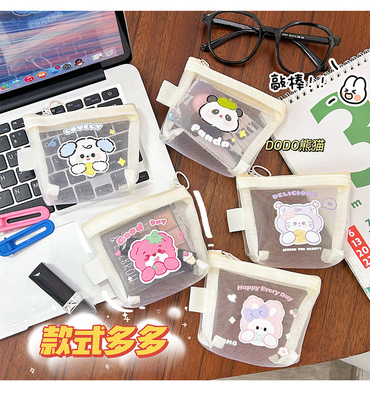 CARTOON NET COIN PURSE CUTE CHANGE STORAGE BAG TRANSPARENT PORTABLE CARD POCKET RED ENVELOPE MINI STORAGE BAG