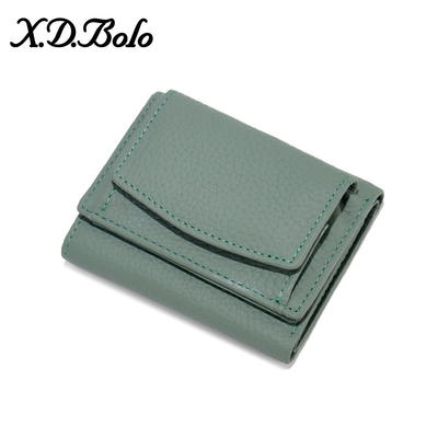ANTI-THEFT BRUSH WOMEN'S LEATHER WALLET SHORT CARD BAG THREE FOLD SMALL WALLET RFID MINI COWHIDE COIN WALLET CROSS-BORDE