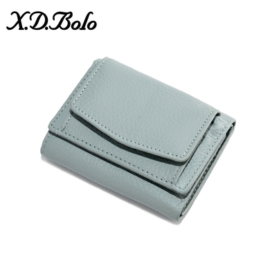 ANTI-THEFT BRUSH WOMEN'S LEATHER WALLET SHORT CARD BAG THREE FOLD SMALL WALLET RFID MINI COWHIDE COIN WALLET CROSS-BORDE