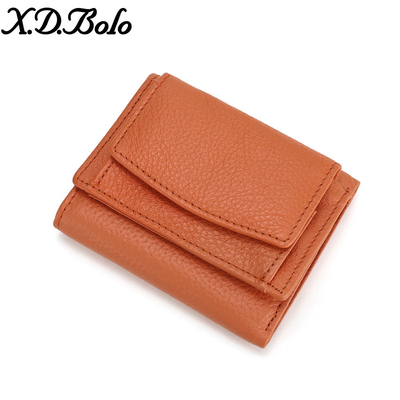 ANTI-THEFT BRUSH WOMEN'S LEATHER WALLET SHORT CARD BAG THREE FOLD SMALL WALLET RFID MINI COWHIDE COIN WALLET CROSS-BORDE