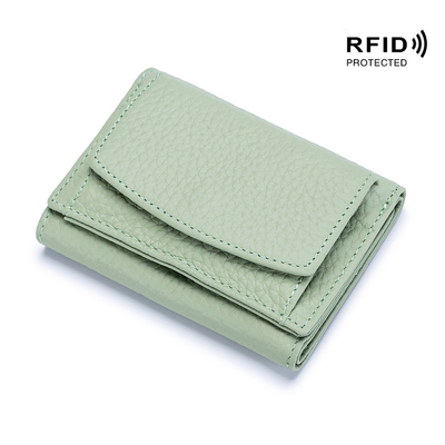 ANTI-THEFT BRUSH WOMEN'S LEATHER WALLET SHORT CARD BAG THREE FOLD SMALL WALLET RFID MINI COWHIDE COIN WALLET CROSS-BORDE