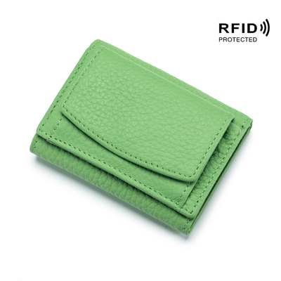 ANTI-THEFT BRUSH WOMEN'S LEATHER WALLET SHORT CARD BAG THREE FOLD SMALL WALLET RFID MINI COWHIDE COIN WALLET CROSS-BORDE